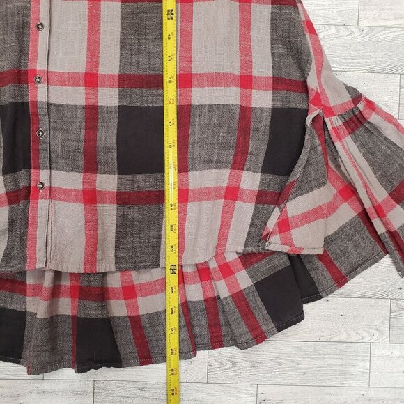 Free People Plaid Hi Lo Tunic Top Ruffle Back Hem Cotton Boho Hippie Size XS - Picture 9 of 12